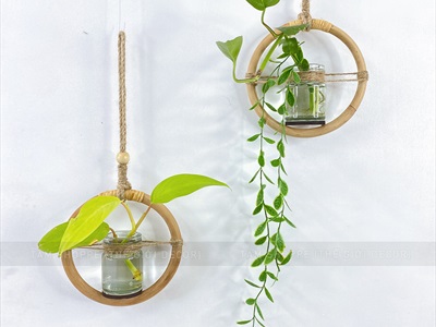 Vòng mây lọ thủy tinh treo tường thủy canh [Cute] ĐK15cm BINHLOHOA-07